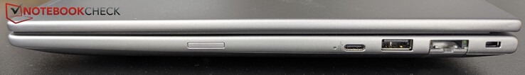 Rendben: USB-C (20 Gb/s), USB-A (5 Gb/s), LAN (1 Gb/s), Kensington