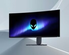 Az Alienware AW3426DW 34 hüvelykes QD-OLED gamer monitor elülső része látható a képen