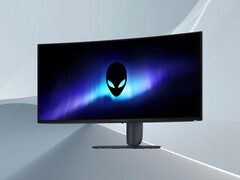 Az Alienware AW3426DW 34 hüvelykes QD-OLED gamer monitor elülső része látható a képen