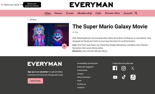 Everyman Cinema The Super Mario Galaxy Film leírása