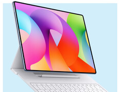 A MatePad Pro Max teljes egészében 2026. május 07-én kerül bemutatásra. A képen: egy render, amely a táblagépet a tartozékaival együtt mutatja be.