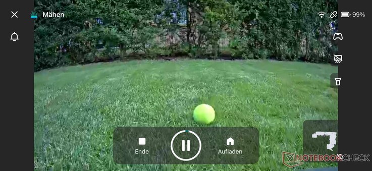 Akadályfelismerés (teniszlabda) a robotfűnyíró szemszögéből (élő videó az alkalmazásban)