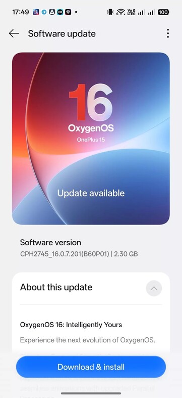 OxygenOS 16.0.7.201 OTA a OnePlus 15-ön