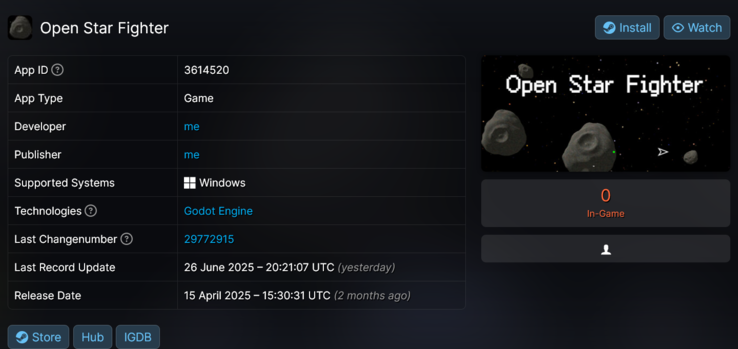 Open Star Fighter lopott Steam játék (Kép forrása: screenshot, SteamDB)