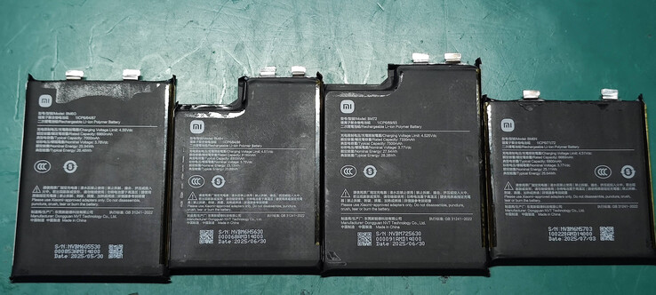 A Xiaomi 17, 17 Pro, 17 Pro Max és 17 Ultra feltételezett akkumulátorai (Kép forrása: Panda Is Very Bald on Weibo)