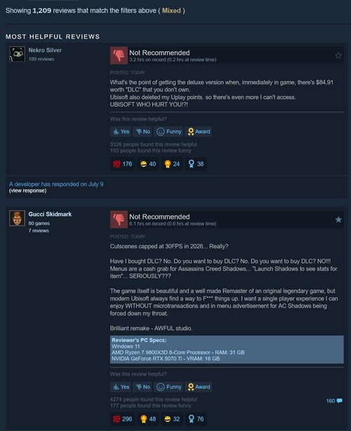 Az Assassin’s Creed Black Flag Resynced című játék vegyes Steam-értékelései jelennek meg