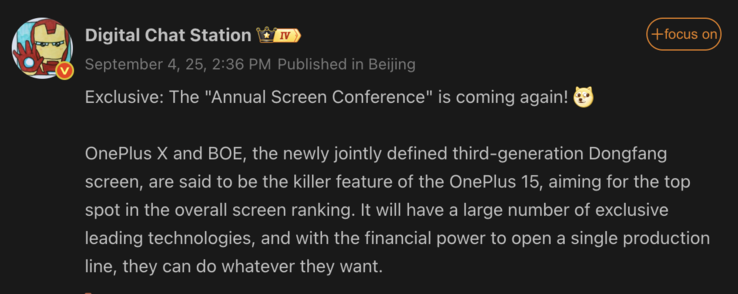 Kiszivárgott részletek a OnePlus 15 kijelzőjéről. (Kép forrása: OnePlus)