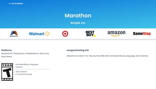 A maratoni ESRB minősítési oldal megjelenik