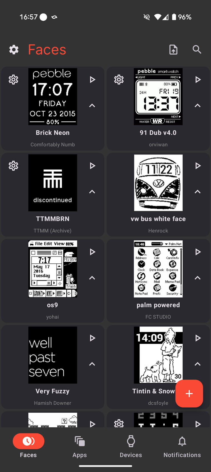 Az új Pebble alkalmazás néhány Watch Faces képernyőképét. (Kép forrása: Eric Migicovsky via X.com)