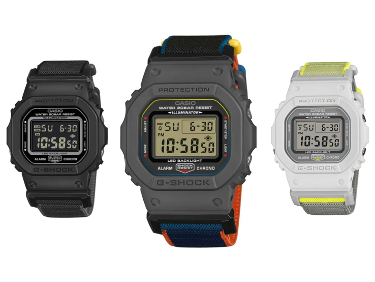 Balról jobbra: a Casio G-Shock DW-5600MNC-1, DW-5600MNC-8A2 és DW-5600MNC-7A8 órák