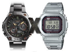 Az új Casio MR-G kiszivárgása e két világ kereszteződésére utal. A képen - Balra a Casio MRG-G1000HT-1A, középen egy &quot;X&quot;, jobbra pedig a Casio MRG-B5000 szögletes G-Shock. (Kép forrása: Casio - Szerkesztve)