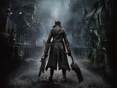 A Bloodborne hivatalos főillusztrációja, amelyen a Vadász Yharnam utcáin áll