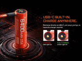 Az Acebeam AB21CP6425 akkumulátorának USB-C csatlakozója van.