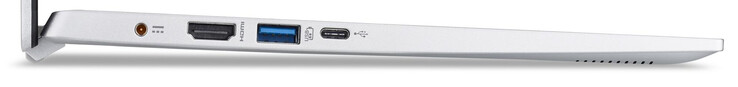 Left side: power socket, HDMI port, USB 3.2 Gen 1 (Type-A) port, USB 3.2 Gen 1 (Type-C) port