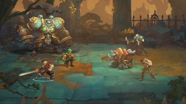 A Battle Chasers egyik csatáját bemutató kép: Nightwar.