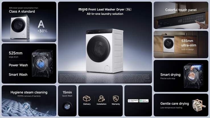 A 8 kg-os kombinált gép teljes mértékben integrálható a Xiaomi Home alkalmazással a távfelügyelethez, a testreszabott 