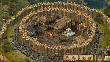 A Stronghold: Definitive Edition című játékban szereplő épületeket ábrázoló kép.