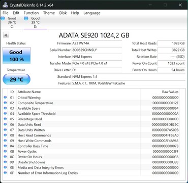 Az ADATA SE920 PCIe 4.0 x4-gyel működik