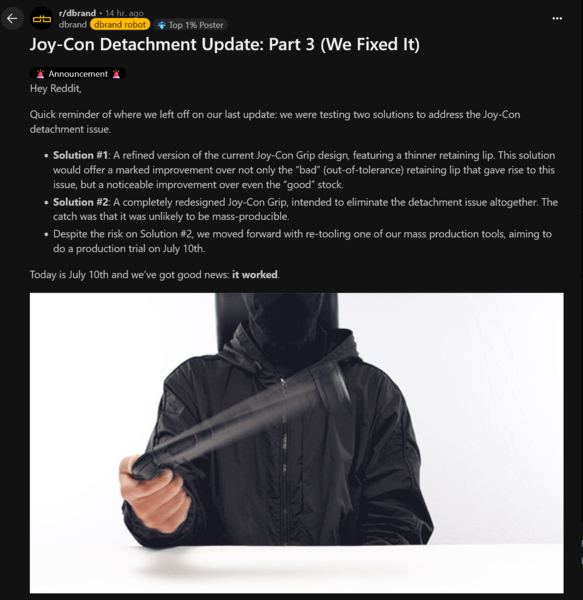 Dbrand Killswitch Switch 2 tok újratervezés frissítés (Kép forrása: screenshot, Dbrand subreddit)