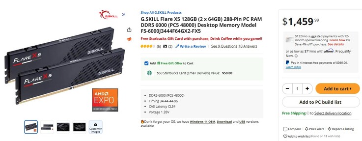 G.Skill Flare DDR5 RAM listázása. (Kép forrása: Newegg)