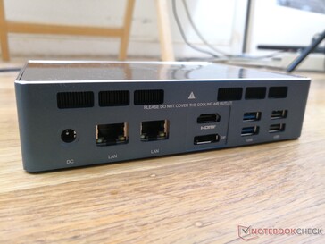 Rear: AC adapter, 2x 2.5 Gbps RJ-45, HDMI 2.0, DisplayPort, 2x USB-A 3.0, 2x USB-A 2.0