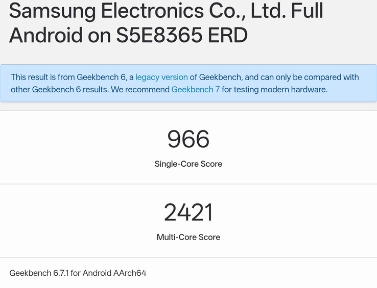 Az Exynos 1610 Geekbench-eredménye egy ERD-n