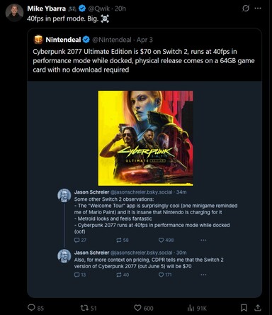 Mike Ybarra Switch 2 kritikák X post #2 (Kép forrása: screenshot, Mike Ybarra X fiók)
