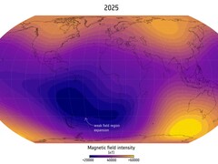A dél-atlanti anomália ábrázolása 2025-ben (Kép forrása: Finlay, C.C. et al., 2025; kivágva)