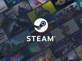A Steam logó, a játékok miniatűrjei előtt.