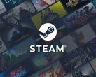 A Steam logó, a játékok miniatűrjei előtt.