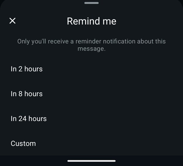 A WhatsApp Emlékeztető funkciója lehetővé teszi a felhasználók számára, hogy előre beállított időpontot válasszanak, vagy egyéni időpontot és dátumot hozzanak létre. (Kép forrása: Notebookcheck)
