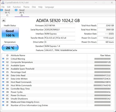 Az ADATA SE920 PCIe 4.0 x4-et használ