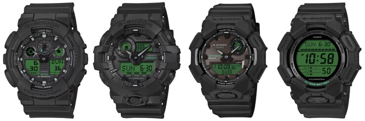 Balról jobbra: a Casio G-Shock GA100BEG-1A, GA700BEG-1A, GAB010BEG-1A és GD010BEG-1 órák