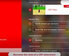 A Nintendo Switch 2 konzol képernyője, amely bemutatja a CRT-szerű megjelenítési opciót rekonstruáló exkluzív képességét (kép forrása: Nintendo of America YT)