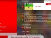 A Nintendo Switch 2 konzol képernyője, amely bemutatja a CRT-szerű megjelenítési opciót rekonstruáló exkluzív képességét (kép forrása: Nintendo of America YT)
