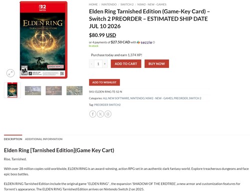 Az Elden Ring Tarnished Edition Switch 2 portja a PNP Gamesnél látható