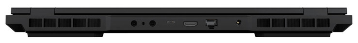 Hátul: 2x csatlakozó a vízhűtéshez, Thunderbolt 4/USB 4 (USB-C; Power Delivery, Displayport, G-Sync), HDMI, Gigabit Ethernet (2,5 GBit/s), tápcsatlakozó