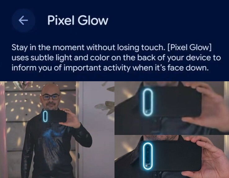 Eredeti Gemini Omni videodemó (balra) és az AI által szerkesztett, illusztrációs célú közeli felvétel (jobbra). Kiszivárgott Pixel Glow beállítások képernyőkép (fent).