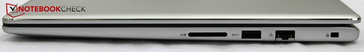 Right: SD-card reader, USB-A 3.1 Gen 1, LAN, Kensington
