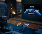 A HarmonyOS-t futtató Mate TV Pro, amelyet a Huawei hagyományos távirányítójával vezérelnek. (Kép forrása: Huawei)
