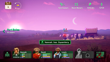 Egy kép, amely egy szekeret ábrázol az Oregon Trail játékban.