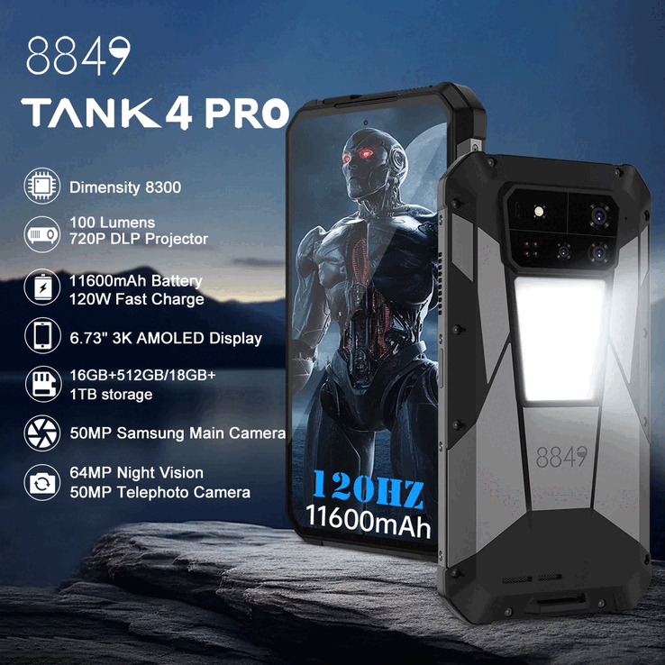 A 8849 Tank 4 Pro robusztus okostelefon fő jellemzői (Kép forrása: 8849)
