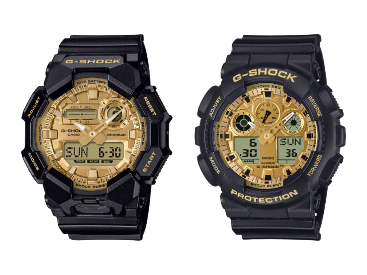 A Casio G-Shock GA-010GGB-1A9 (balra) és GA-100GGB-1A9 (jobbra) órák. (Kép forrása: Casio)
