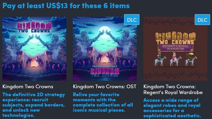 Dekoratív kép. A második szint összesen 6 elemet tartalmaz, és 13 dollárba kerül (Kép forrása: Humble Bundle)
