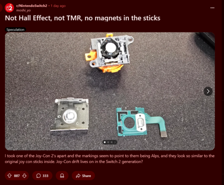Nintendo Switch 2 Joy-Cons teardown (Kép forrása: screenshot, Switch 2 subreddit)