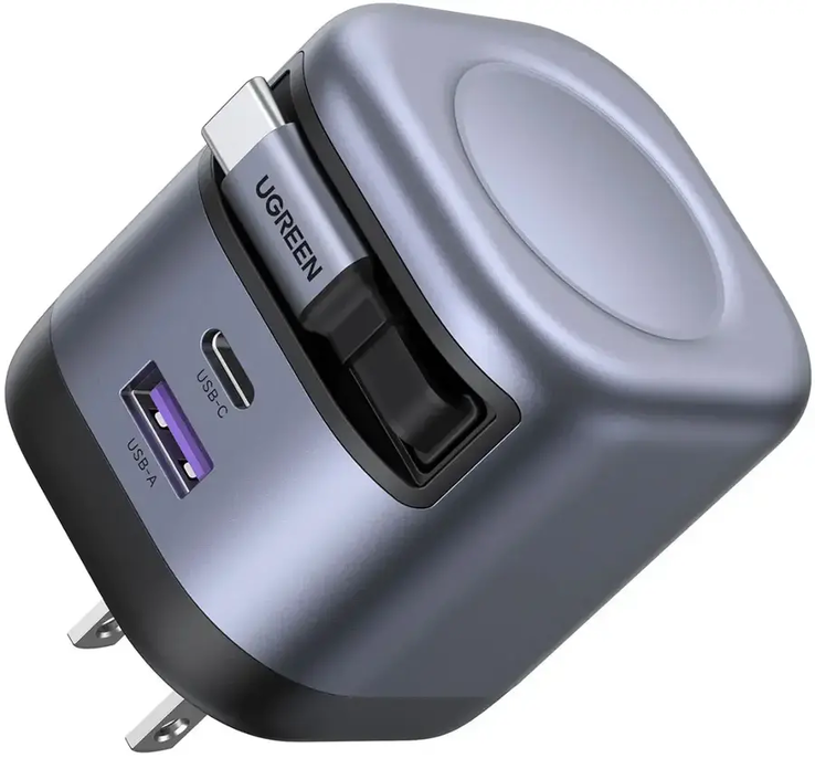 Az Ugreen Nexode 45 W-os USB-C-s töltő beépített, behúzható kábellel rendelkezik