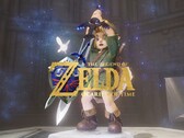 Banner a Zelda: Ocarina of Time remake-hez, amelyen Link a Master Swordöt tartja
