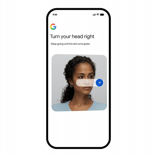 A Google képernyője, amely arra kéri a felhasználót, hogy fordítsa a fejét jobbra