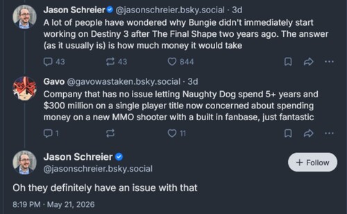 Jason Schreier Bluesky posztja a Sony stúdiókról