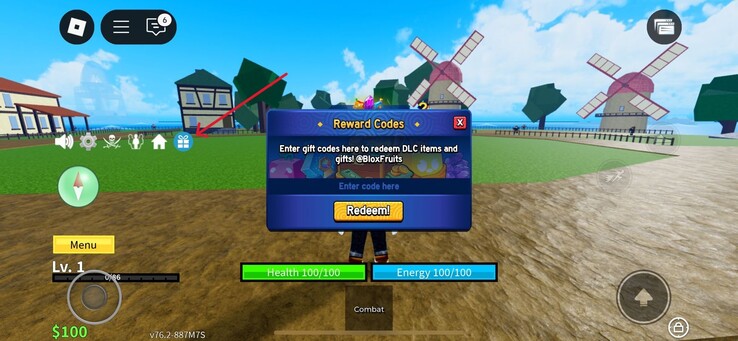 Kattints az ajándék ikonra, ahogy a képen látható (Kép forrása: Roblox)